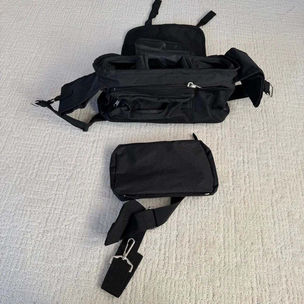 Hujom Multi-Compartment Black Stoller Organizer - Drink Holder -Zip off Pouch